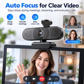 1080P USB Webcam for Video Calls – Autofocus Camera with Dual Microphones for Online Meetings, Home Office and Streaming