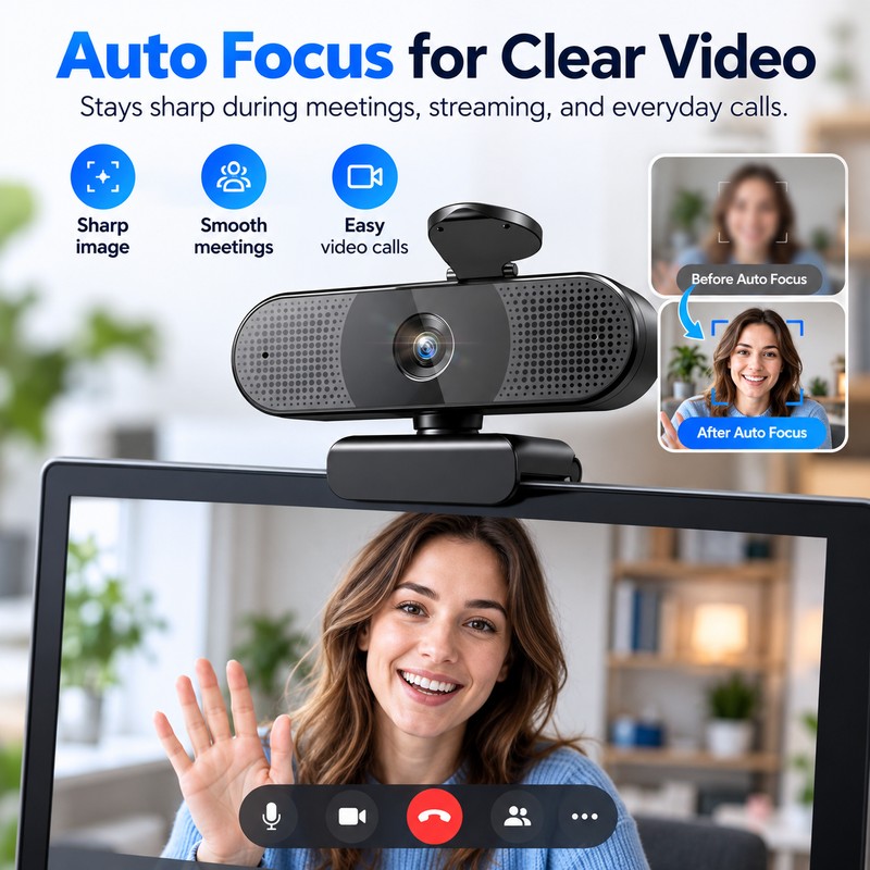 1080P USB Webcam for Video Calls – Autofocus Camera with