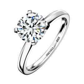 PREVELI 925 Solid Sterling Silver 1.00 Ct / 2.00/3.00 Ct Classic 4 Prong Solitaire Moissanite Engagement Ring - Simulated Diamond Promise Ring For Women, 2 carat