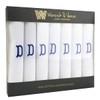 Pack of 7 White Satin Handkerchiefs with Blue Embroidered Initials,