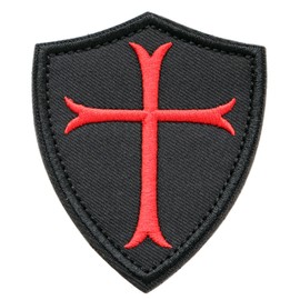 Knights Templar Shield Patch (Cross Symbol / Coat of Arms) Velcro (Velcro/Velcro) Detachable Military Airsoft Embroidery Patch (Red/Black)
