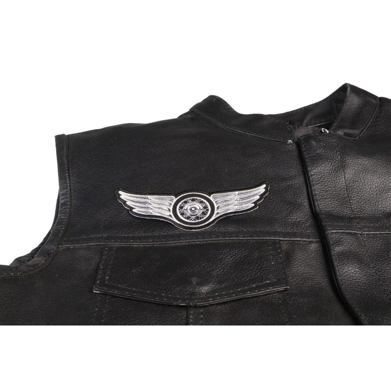 Ivamis Winged Wheel Small Iron on Biker Patch- 5x2 inch
