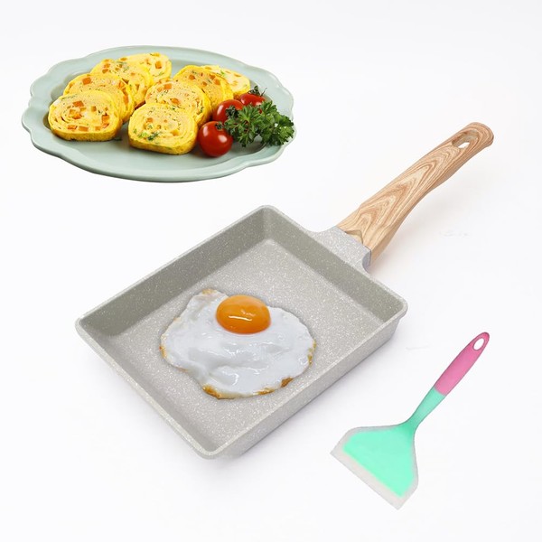 RANJIMA Tamagoyaki, padella per omelette giapponesi con rivestimento antiaderente, padella in alluminio, padella rettangolare per uova Tamago, mini padella, per fornelli a gas a induzione, crepes