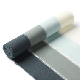 4 rollos de cinta de gasa con flecos hechos a mano, 5 cm de ancho x 5 m de profundidad por rollo, juego de cintas de seda azul y crema (2 pulgadas x 20 yardas, azul y crema)