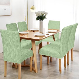 Alishomtll Stretch Chair Covers, Set of 4/6 Chair Covers, Universal for Swing Chairs, Leaf Jacquard Dining Room Chairs Cover, Removable Chairs, Protection for Kitchen, Banquet, Wedding, Party (Green