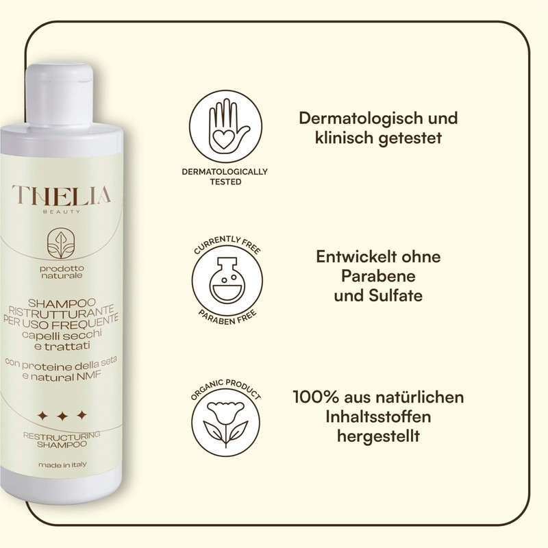 Thelia Beauty Natural shampoo, paraben-free, dermatologically tested, made in Italy,