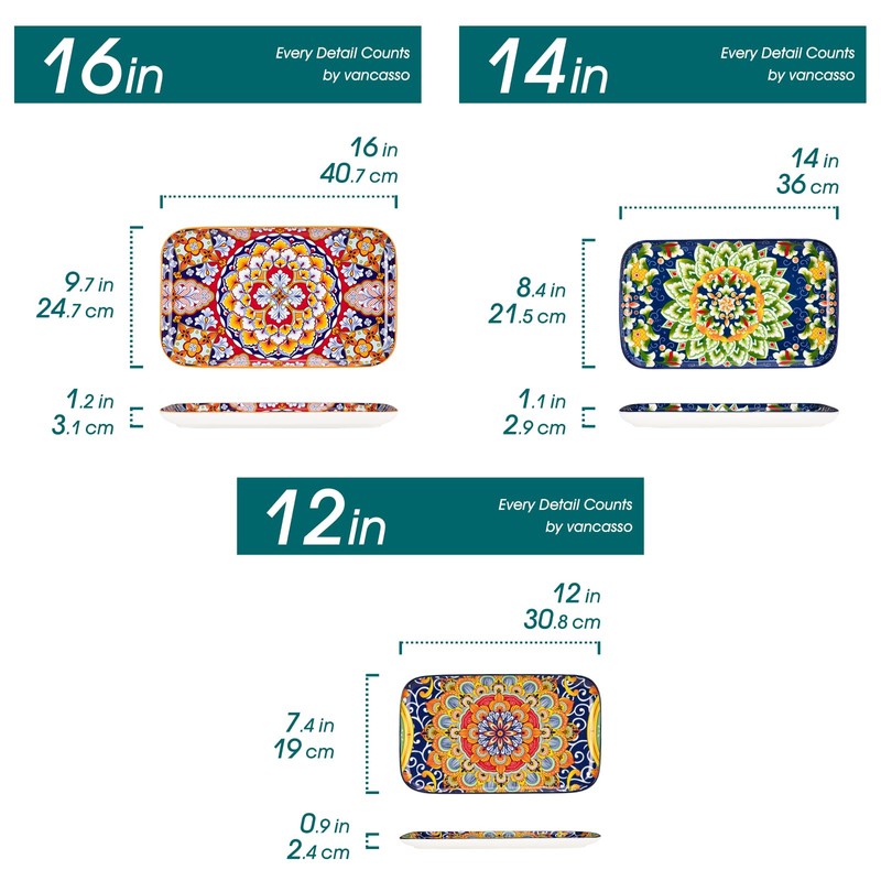 vancasso Serving Platters Set of 3, 16"/14"/12" Inch Rectangular Trays