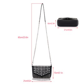 Ayliss Women Crossbody Handbag Purse Small Rivets Studded Tassel Shoulder Bag Clutch Gothic Punk Rock Party Funky Bag (Rectangle Black)