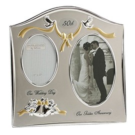 Juliana Two Tone Silver Plated Wedding Anniversary Photo Frame - 50th Golden Anniversary FS55050