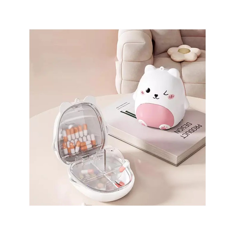 Little Bear 새로운 작은 곰돌이 모양 휴대용 이중 칸막이 약통