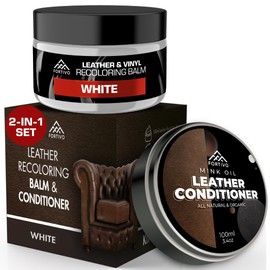 Leather Recoloring Balm with Mink, White Leather Paint, Leather Couch Repair Kit, Leather Repair Kit for Furniture, Leather Restorer for Couches, Leather Dye for Furniture, Mink Oil for Leather