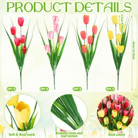 Yungyan 20 Bundles Artificial Flowers Multicolor Fake Tulips No Fade Faux Tulips Plastic Flowers Arrangement for Easter Spring Decoration Wreath(Rose Red, Orange, Pink, Yellow)