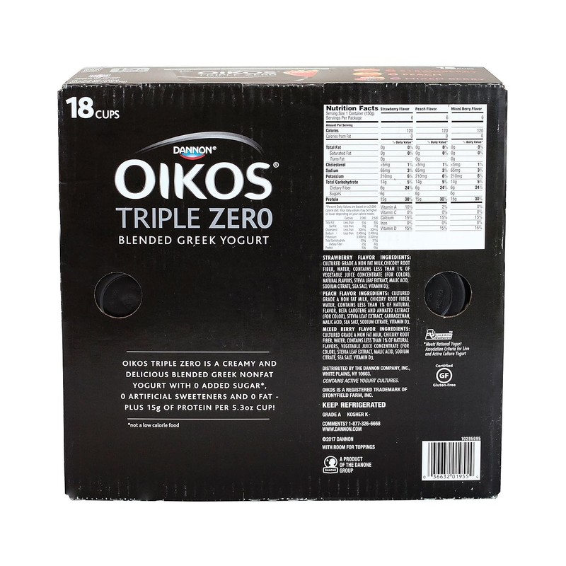 OIKOS Triple Zero Variety Yogurt, 5.3 oz., 18/Pack (01955)