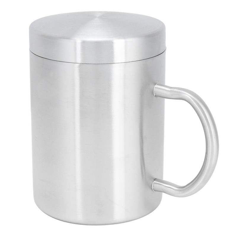 Stainless Steel Mug with Handle Lid DoubleLayer Heat Insulation Cup