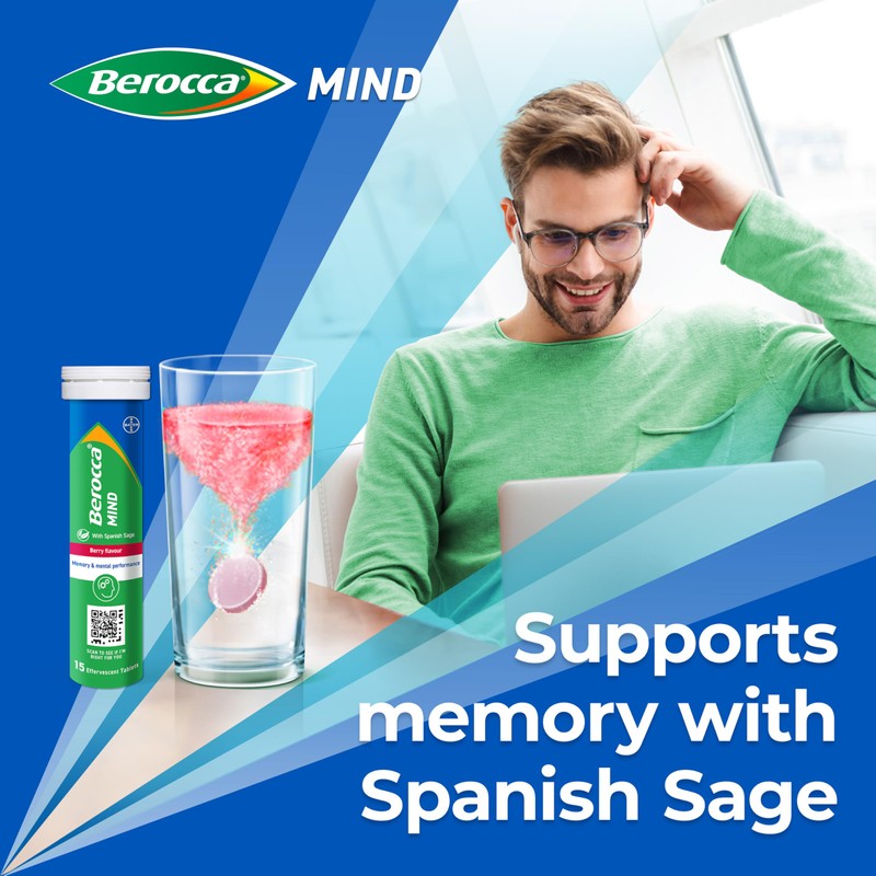 Berocca Mind Effervescent Tablets Including B Vitamins, with Spanish Sage