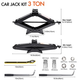 Scissor Car Jack 3 Ton (6610 lbs) Tire Changing Kit with Lug Wrench - Emergency Kit for Car, SUV, MPV
