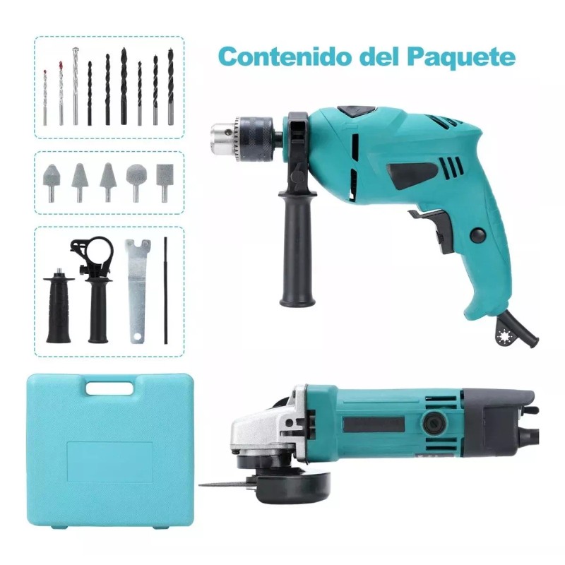 Taladro Rotomartillo Y Esmeriladora Angular Con Accesorios