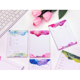 Notepads with Weekly Plan, To-Do List and Shopping List, Daily Planner and Weekly Planner for School, University and Household Use – Notepad Set, Watercolour