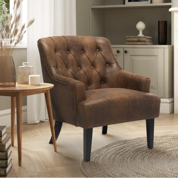 House of Velvet Leather Air Suede Brown Lydia Accent Chair