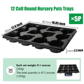 RooTrimmer 12 Cell Round Nursery Trays Thickened Durable Seedling Pots Shuttle Carrying Trays for Holding 4 inch Pots (16.85" 12.6", 5-Pack)