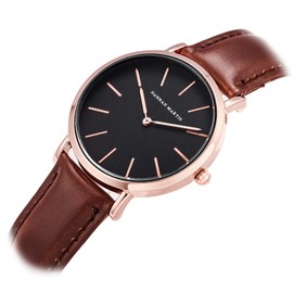 HANNAH MARTIN Women's Watches Analogue Quartz Stainless Steel Leather Waterproof, brown, Strap.