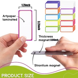 SAHENITEANA 60 Pieces Magnetic Tag with 10 Colors, Dry Erase Name Tag Label on Whiteboard Fridge, Make a Plan Goal Work Arrangement for School Office Home, with Color Borders