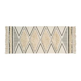 Fennco Styles Ivory Black Chevron Diamond Print Woven Tassel Area Rug - 24" W x 36" L Hand-Tufted Fringe Small Rug for Home DÃ©cor, Bedroom, Entryway Mat, Floor DÃ©cor