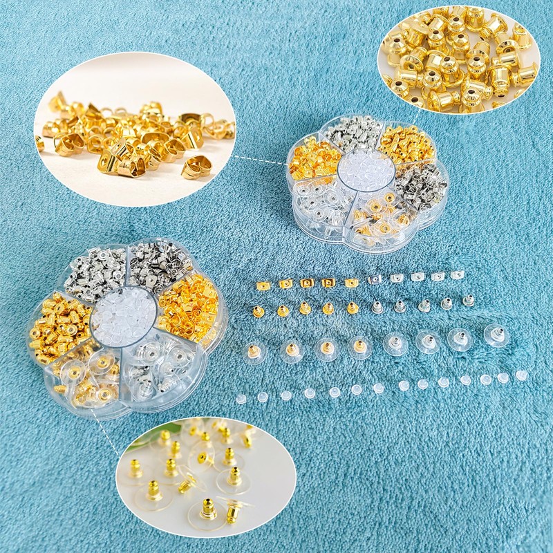 7 Styles 500PCS Earring Backs Replacements, Hypoallergenic Silicone Metal Plastic