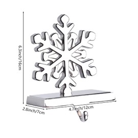 Fowecelt Snowflake Christmas Stocking Hanger Free Standing Stocking Holder Hook, Xmas Stocking Hanger Hooks Free Standing Anti-Slip Metal Silver for Fireplace Mantle Mantelpiece Decoration