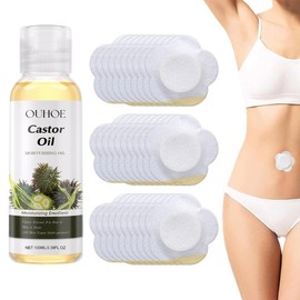 30 Stück Castor Oil Patches,Selbstklebend 7×7cm Bauchnabel Pflaster Einmalig Castor Oil Wrap Auf Den Bauchnabel und Andere Körperteile mit ätherischem Rizinusöl