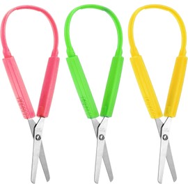 3Pcs Loop Scissors Adaptive Design Scissor Colorful Handle Self-Opening Safety Scissors for Kids Children Schools Special Need 5.5 Inch