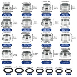 Faucet Adapter Kit – 16 Tap Connectors & 32 Washers, Universal Tap Adapter Set for Kitchen Sink, Bathroom, Garden Hose, Filters & Sprayers – Male & Female (M16–M28)