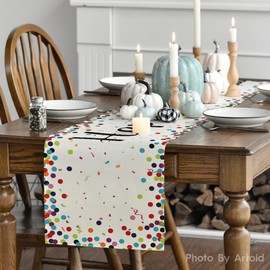 Artoid Mode Polka Dot Beige Happy Birthday Table Runner, Seasonal Kitchen Dining Table Decoration for Home Party Decor 13x72 Inch