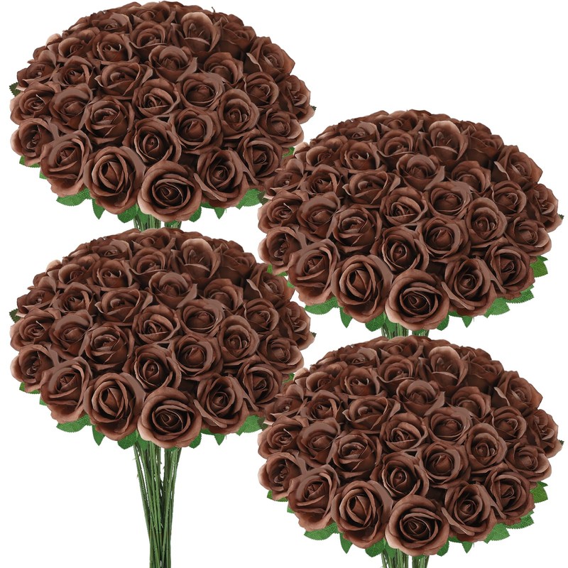 36 Pcs Chocolate Artificial Roses with Long Stems