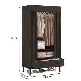 US Stock 2026 Modern Closet Cabinet Metal Frame Portable Non-Woven Canvas Easy Assembling Bedroom Storage Furniturecolor: Black, size: 70cm*45cm*172cm