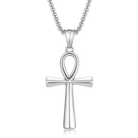 HEXALOVA Ankh Necklace Men Silver Cross Chain for Men Ankh Pendant Mens Cross Necklaces Stainless Steel Ankh Necklace Women, Ancient Egyptian religious jewelry (8)