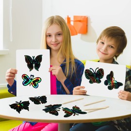 48 Pcs Butterfly Scratch Cards for Kids Rainbow Spring Scratch Crafts 12 Styles Scratch Off Butterfly Party Favors for DIY Crafts Home Decoration Art Project Games, Bamboo Stylus Included