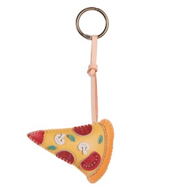 TiCKandPiCK Cute Food Vegan Leather Keychain - Hand-Sewn Bag Charm for Car Keys, Backpack Decoration, Gift for Women Men Kids, Slice of Pizza, Small