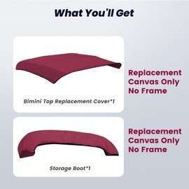 KAKIT 3 4 Bow Bimini Top Replacement Cover, Marine Grade Fabric Canvas with Storage Boot Easy Install Zipper Closure, Sun Shade Boat Canopy Replacement Canvas Only No Frame