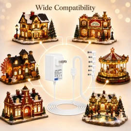 4.5V AC/DC Power Adapter Compatible with Lemax Lighted Accessory, 6-Output White Bend Connectors for Christmas Village, Halloween Spooky Town, Micro Lighting Building Decor, 94563 94564 94565 94566