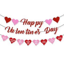 Haobase - Banner rojo brillante para el día de San Valentín y corazones rojos y rosados, guirnalda para el día de San Valentín, guirnalda con signos de corazón, decoración de fiesta para San Valentín,