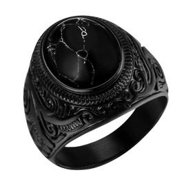 Flongo Black Onyx Stone Rings: Gothic Artificial Tiger Eye Stone Signet Ring for Men Punk Stainless Steel Biker Rings Classic Jewelry Gift for Men Size 13