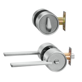 Berlin Modisch Zero Gravity Urban Series Entry Lever Door Handle Set and Single Cylinder Deadbolt Locking Lever HandleSet [Front Door or Office] Reversible Heavy Duty – Satin Nickel Finish