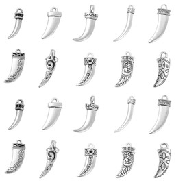 LiQunSweet 40 Pcs 10 Styles Antique Silver Horn Tusk Knife Sword Charms Vintage Curved Sword Tools for DIY Jewelry Making Bracelet Accessory