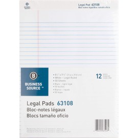 Business Source Ruled Legal Pad - 8.5 x 11 Inches - Pack of 12 Pads of 50 Sheets - White (BSN63108)