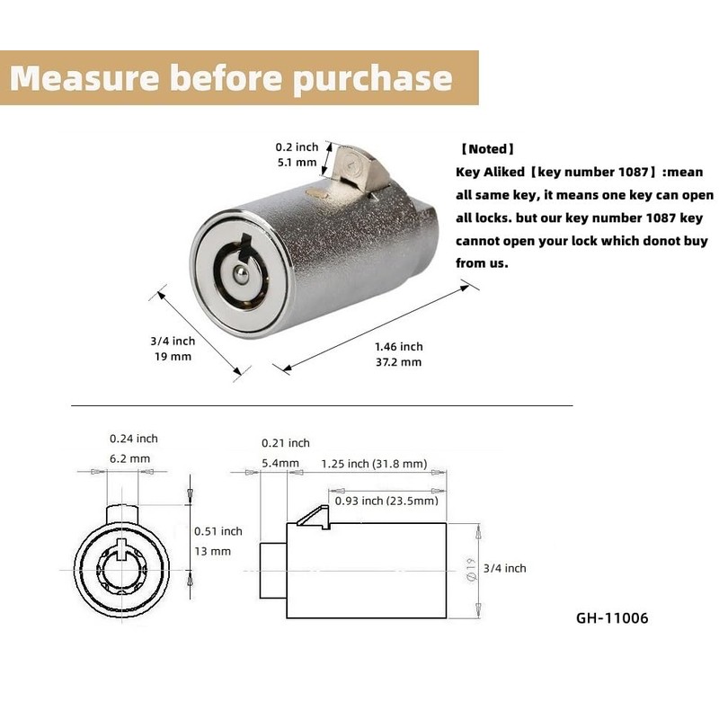 Goodheng Locks Vending Machine Lock,7 Pins Cylinder Lock with Tubular