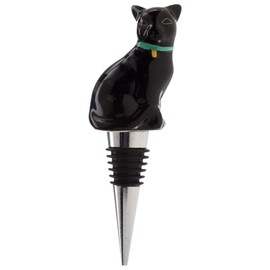 mtb more energy Decorative Bottle Stopper "Black Cat" - Black Cat Made of Ceramic - Metal Stopper with Rubber Seal