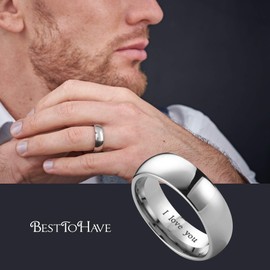 BESTTOHAVE Mens Titanium Wedding Engagement Engraved With I Love You Band Ring -Unisex - Size Z+2
