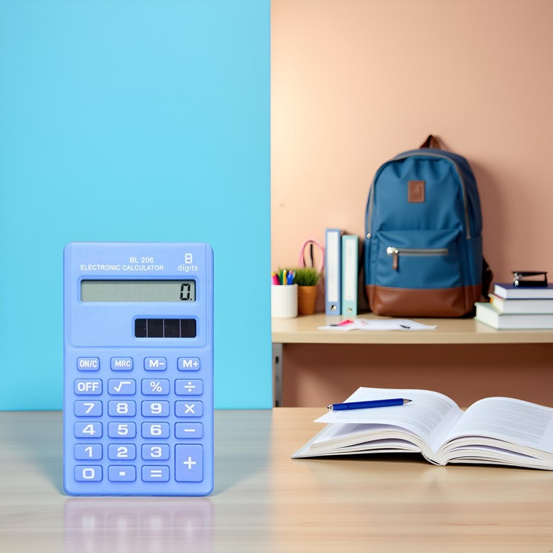 Blue Basic Standard Calculators Mini Digital Desktop Calculator, Solar Power
