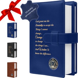 GALILEO® Genuine Leather Double AA Big Book Cover & 12 Steps & 12 Traditions | Medallion Holder | AA Gift | Alcoholics Anonymous | AA Book Covers (Genuine Leather, Navy Blue/Serenity Prayer)